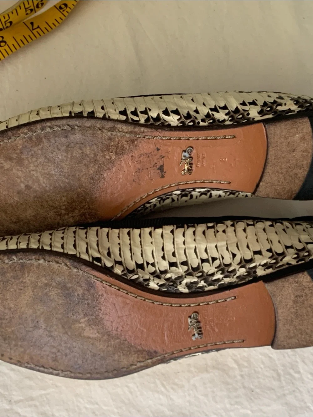 Coach Black and White Snakeskin-Print Ballet Flats Size 8.